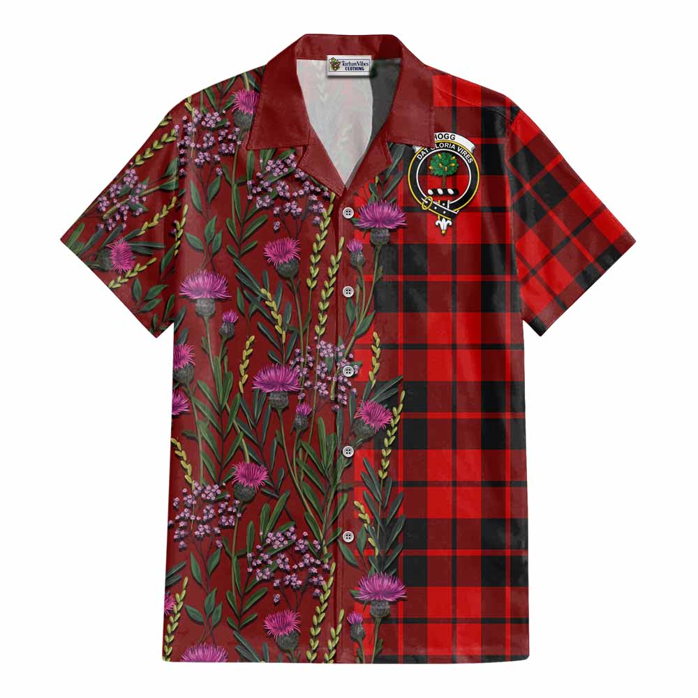 Hogg (Hog) Family Crest Tartan Cotton Hawaiian Shirt Scottish Thistle Flower Pattern Half Style - Tartan Vibes Clothing