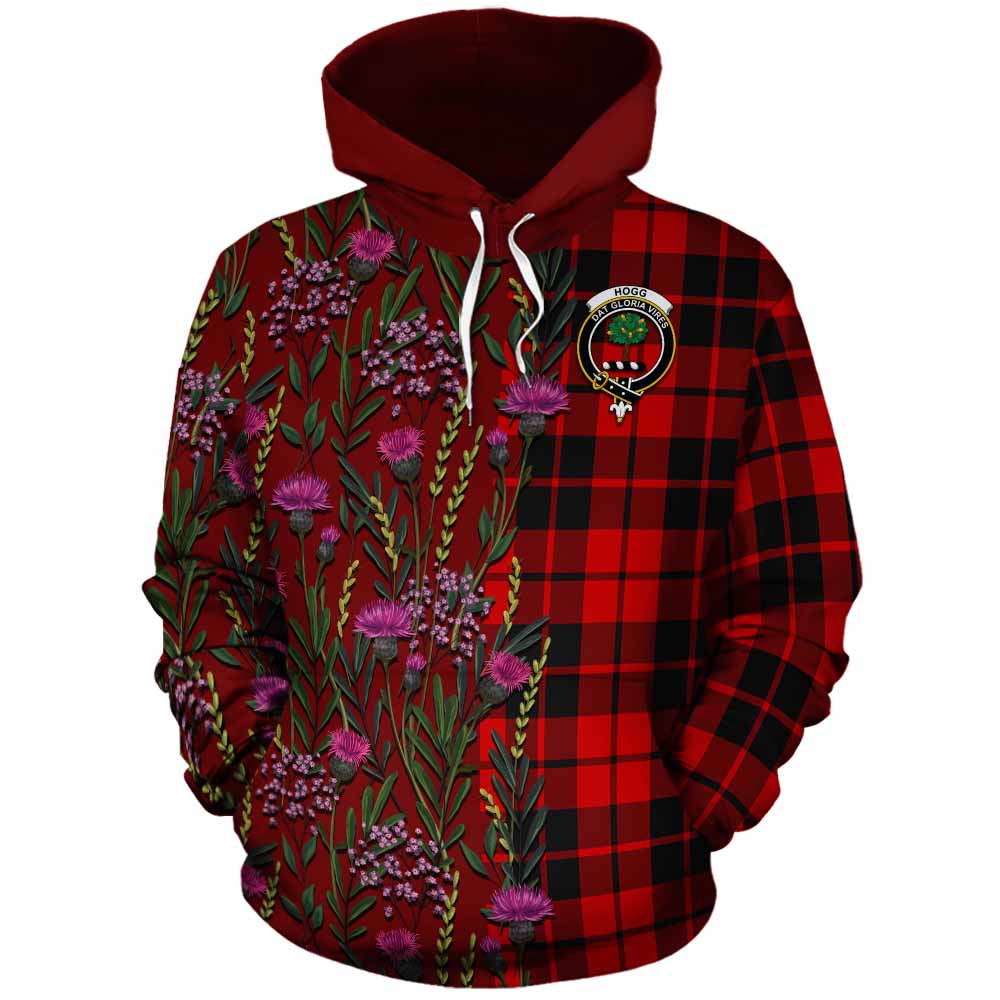 Hogg (Hog) Family Crest Tartan Cotton Hoodie Scottish Thistle Flower Pattern Half Style - Tartan Vibes Clothing