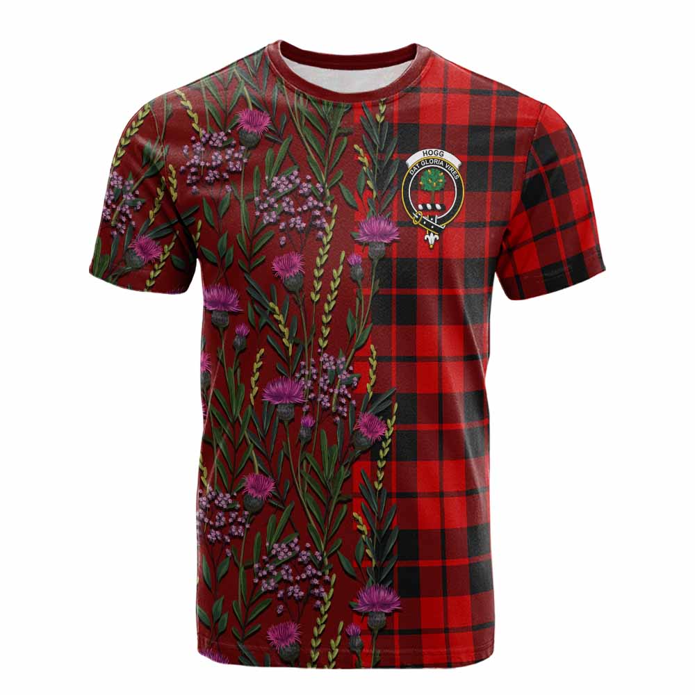 Hogg (Hog) Family Crest Tartan Cotton T-shirt Scottish Thistle Flower Pattern Half Style - Tartan Vibes Clothing