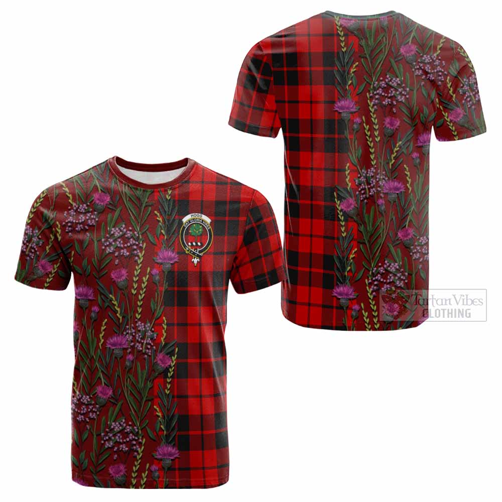 Hogg (Hog) Family Crest Tartan Cotton T-shirt Scottish Thistle Flower Pattern Half Style - Tartan Vibes Clothing
