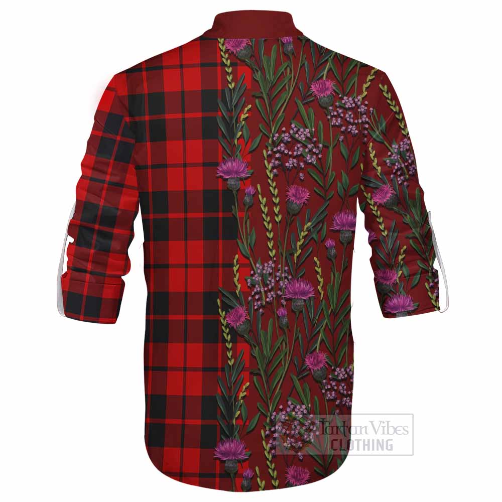 Hogg (Hog) Family Crest Tartan Ghillie Shirt Scottish Thistle Flower Pattern Half Style - Tartan Vibes Clothing
