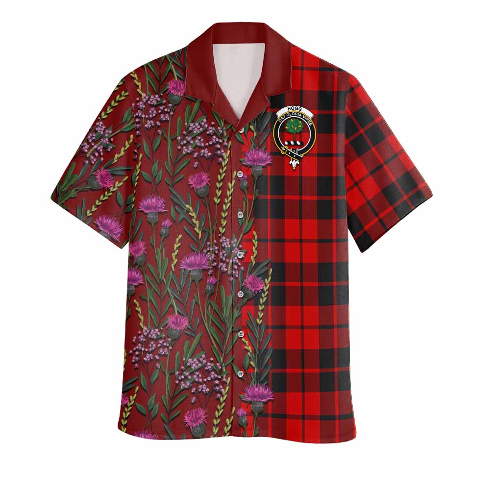Hogg (Hog) Family Crest Tartan Hawaiian Shirt Scottish Thistle Flower Pattern Half Style - Tartan Vibes Clothing