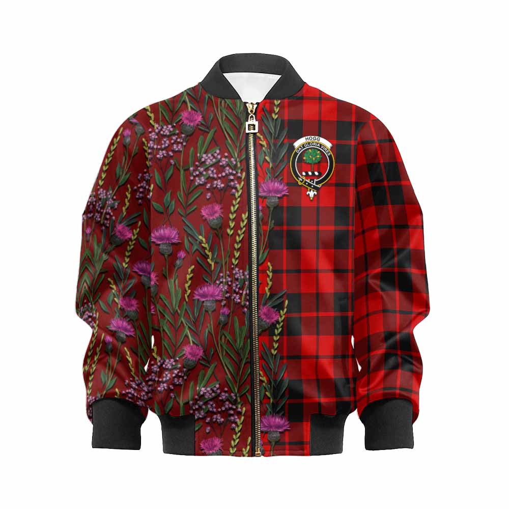 Hogg (Hog) Family Crest Tartan Kid Bomber Jacket Scottish Thistle Flower Pattern Half Style - Tartan Vibes Clothing