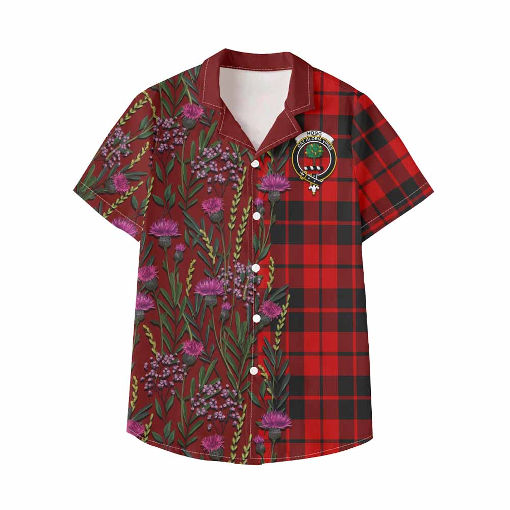 Hogg (Hog) Family Crest Tartan Kid Hawaiian Shirt Scottish Thistle Flower Pattern Half Style - Tartan Vibes Clothing