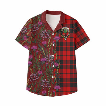 Hogg (Hog) Family Crest Tartan Kid Hawaiian Shirt Scottish Thistle Flower Pattern Half Style - Tartan Vibes Clothing