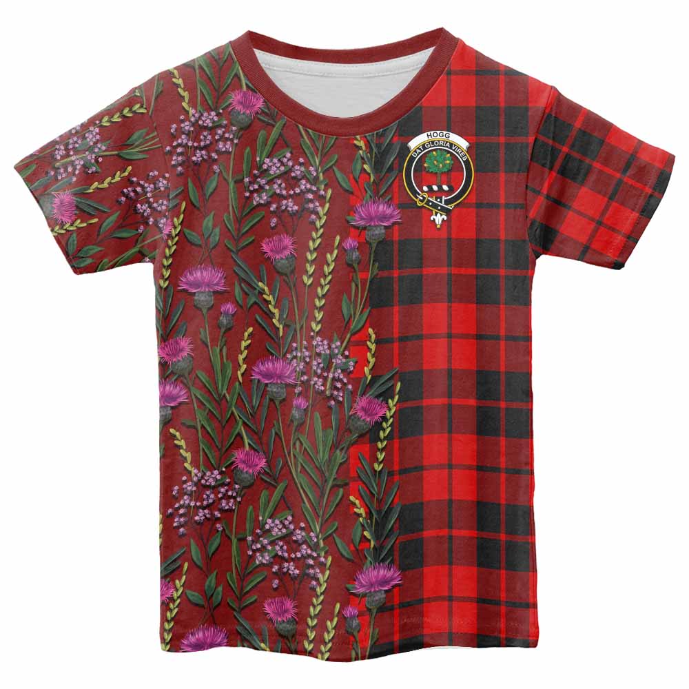 Hogg (Hog) Family Crest Tartan Kid T-shirt Scottish Thistle Flower Pattern Half Style - Tartan Vibes Clothing