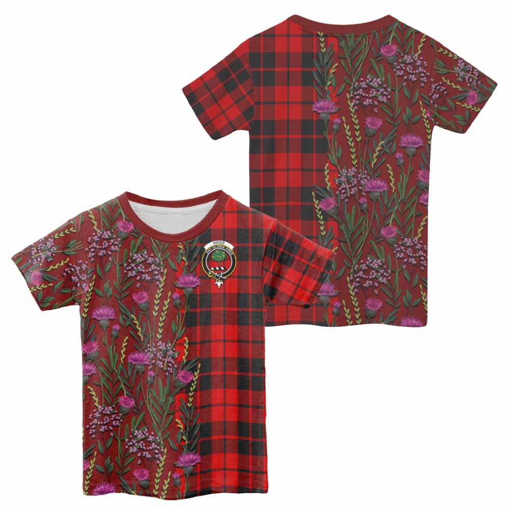 Hogg (Hog) Family Crest Tartan Kid T-shirt Scottish Thistle Flower Pattern Half Style - Tartan Vibes Clothing