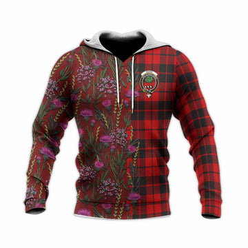 Hogg (Hog) Family Crest Tartan Knitted Hoodie Scottish Thistle Flower Pattern Half Style