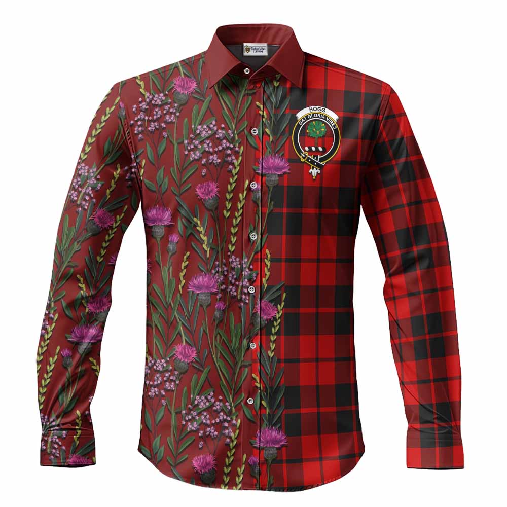 Hogg (Hog) Family Crest Tartan Long Sleeve Button Shirts Scottish Thistle Flower Pattern Half Style - Tartan Vibes Clothing