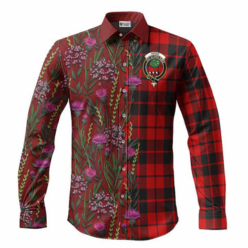 Hogg (Hog) Family Crest Tartan Long Sleeve Button Shirts Scottish Thistle Flower Pattern Half Style