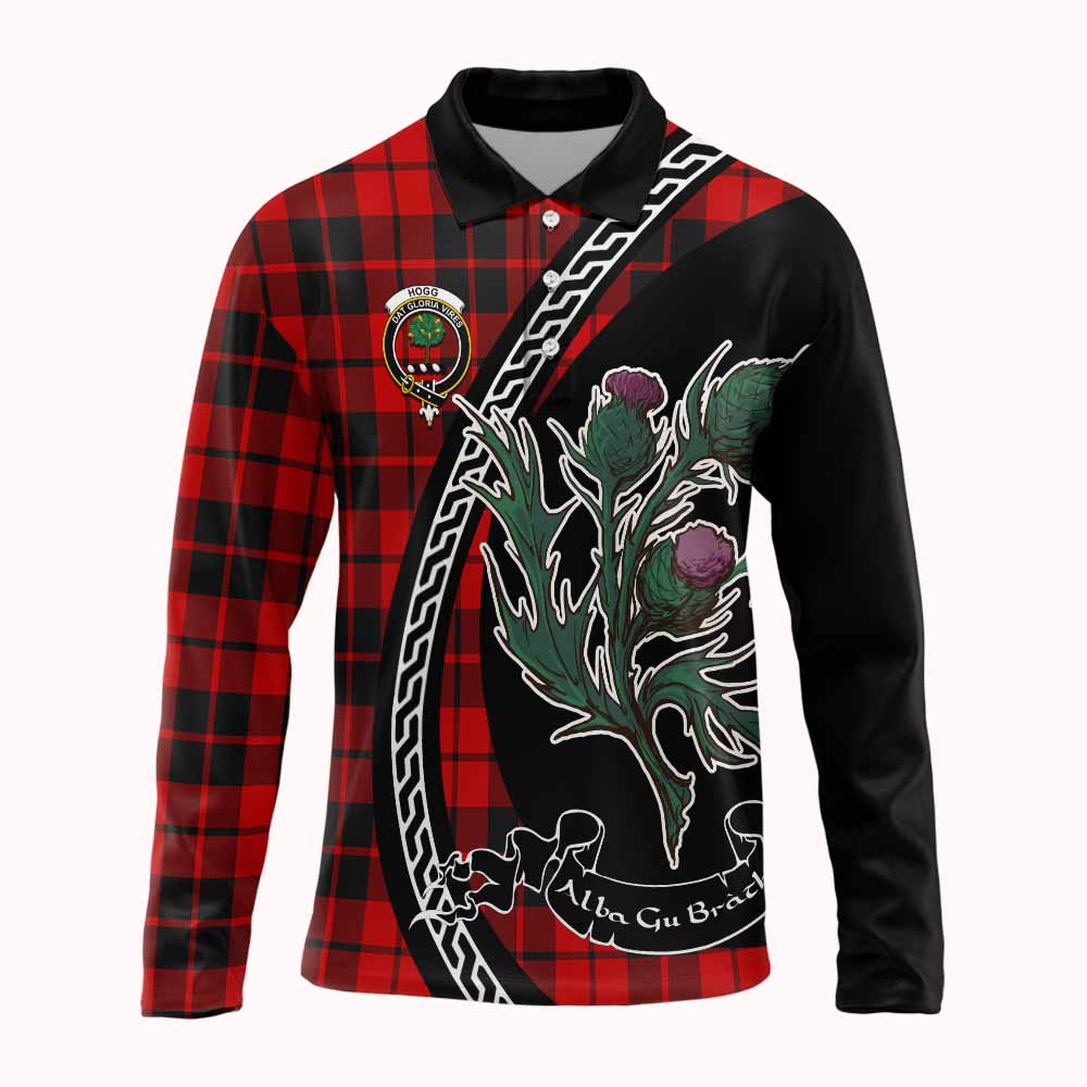 Hogg (Hog) Family Crest Tartan Long Sleeve Polo Shirt Alba Thistle Inspired - Tartan Vibes Clothing