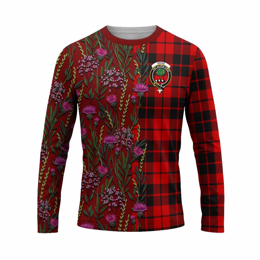 Hogg (Hog) Family Crest Tartan Long Sleeve T-Shirt Scottish Thistle Flower Pattern Half Style - Tartan Vibes Clothing