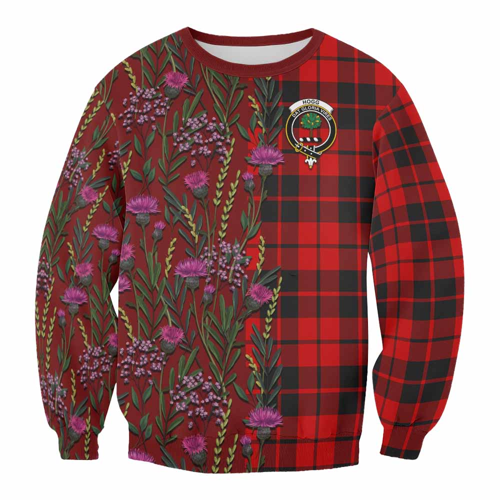 Hogg (Hog) Family Crest Tartan Sweatshirt Scottish Thistle Flower Pattern Half Style - Tartan Vibes Clothing