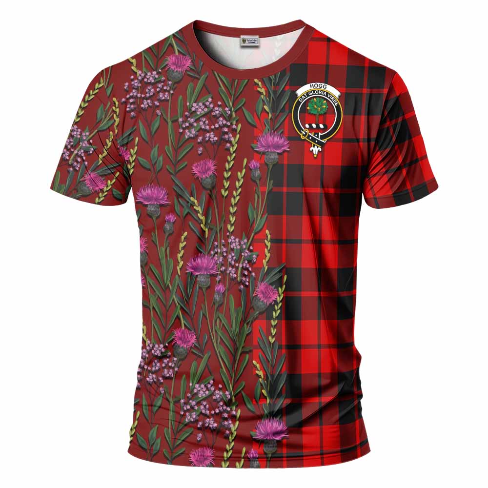 Hogg (Hog) Family Crest Tartan T-Shirt Scottish Thistle Flower Pattern Half Style - Tartan Vibes Clothing