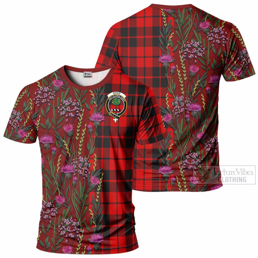 Hogg (Hog) Family Crest Tartan T-Shirt Scottish Thistle Flower Pattern Half Style - Tartan Vibes Clothing