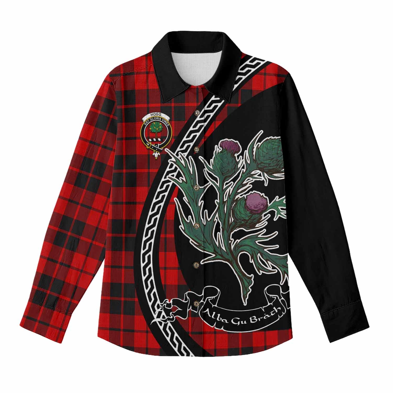 Hogg (Hog) Family Crest Tartan Women Casual Shirt Alba Thistle Inspired - Tartan Vibes Clothing
