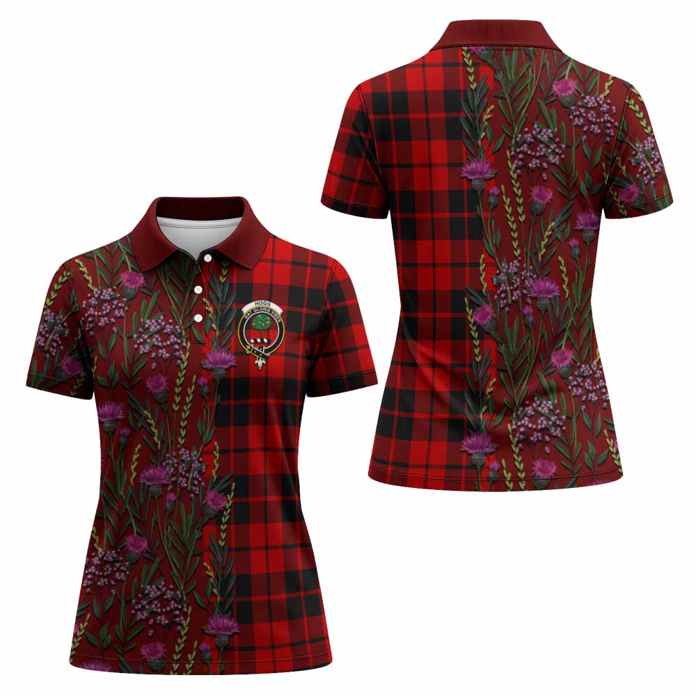 Hogg (Hog) Family Crest Tartan Women Polo Shirt Scottish Thistle Flower Pattern Half Style - Tartan Vibes Clothing