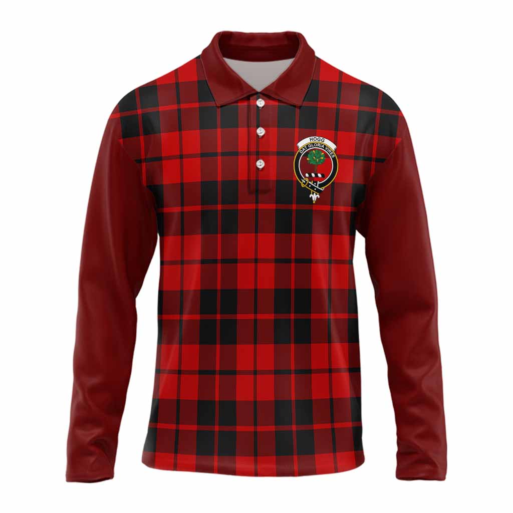 Hogg (Hog) Tartan Accent Long Sleeve Polo Shirt with Family Crest