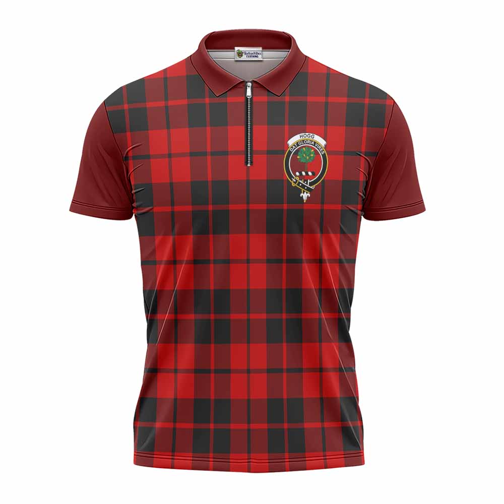 Hogg (Hog) Tartan Accent Zipper Polo Shirt with Family Crest
