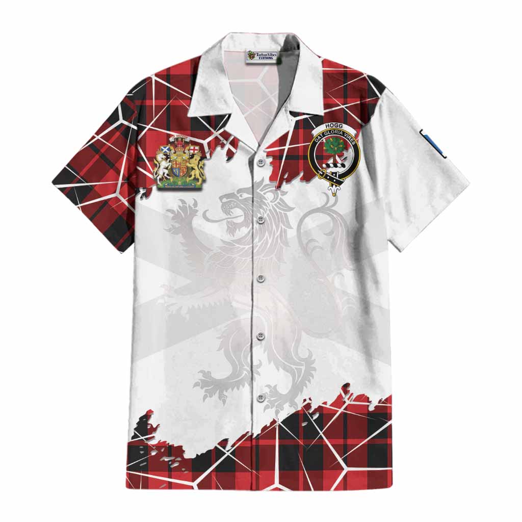 Hogg (Hog) Tartan Cotton Hawaiian Shirt with Family Crest and Lion Rampant Grunge Style