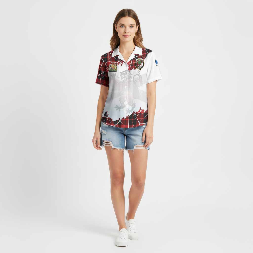 Hogg (Hog) Tartan Cotton Hawaiian Shirt with Family Crest and Lion Rampant Grunge Style