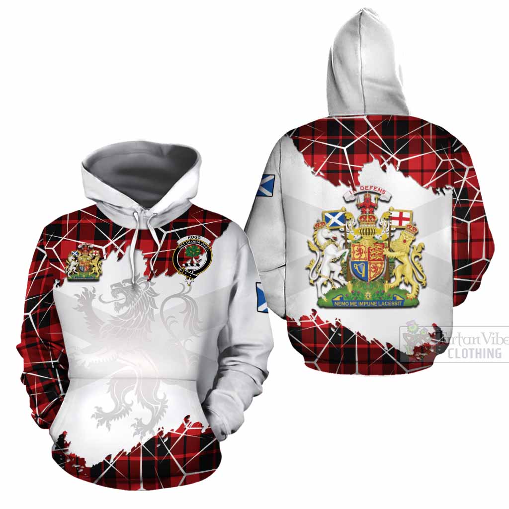 Hogg (Hog) Tartan Cotton Hoodie with Family Crest and Lion Rampant Grunge Style