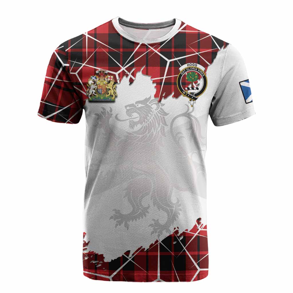 Hogg (Hog) Tartan Cotton T-shirt with Family Crest and Lion Rampant Grunge Style