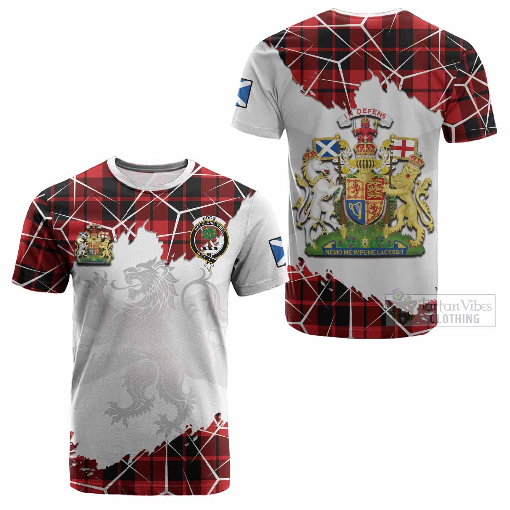 Hogg (Hog) Tartan Cotton T-shirt with Family Crest and Lion Rampant Grunge Style