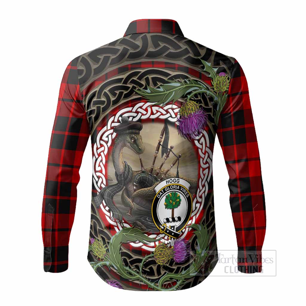 Hogg (Hog) Tartan Crest Bagpipe Nessie Long Sleeve Button Shirts Scottish Loch Ness Monster Celtic Thistle