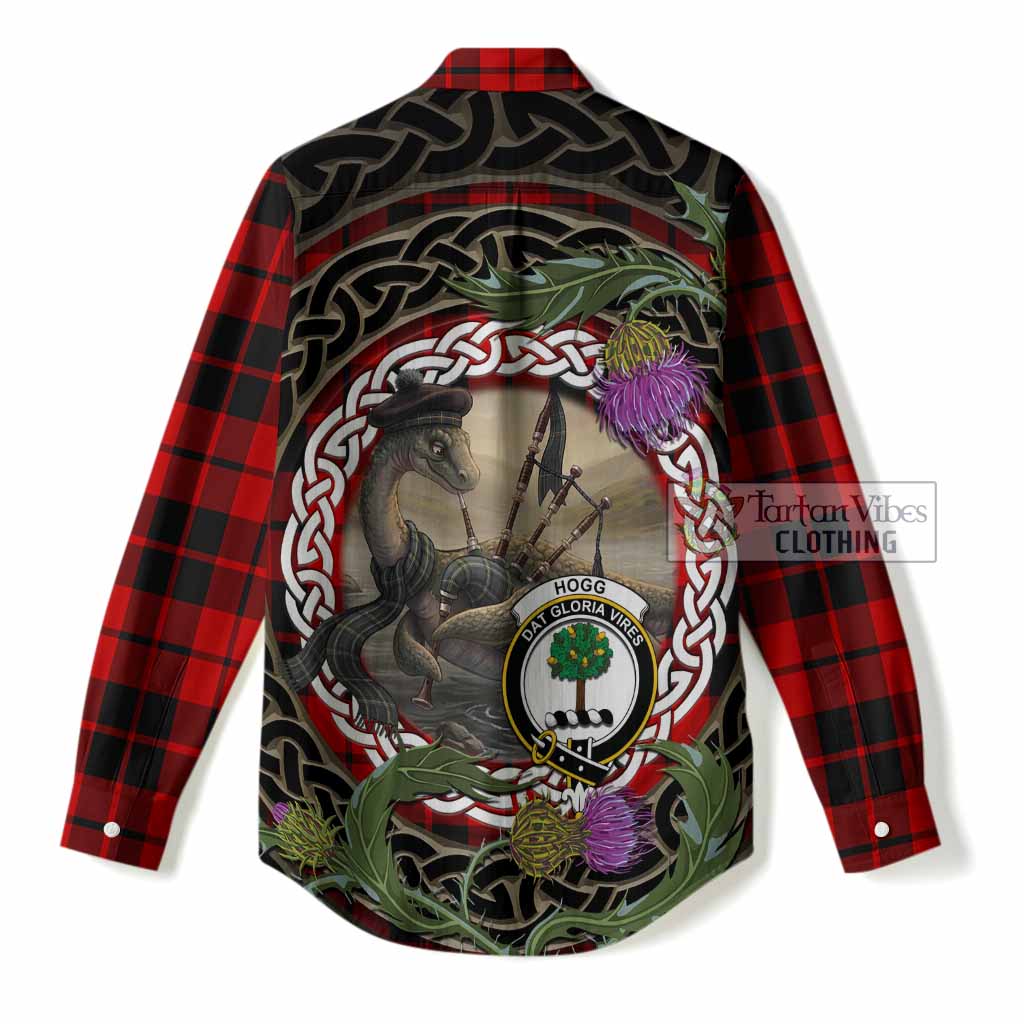 Hogg (Hog) Tartan Crest Bagpipe Nessie Women Casual Shirt Scottish Loch Ness Monster Celtic Thistle
