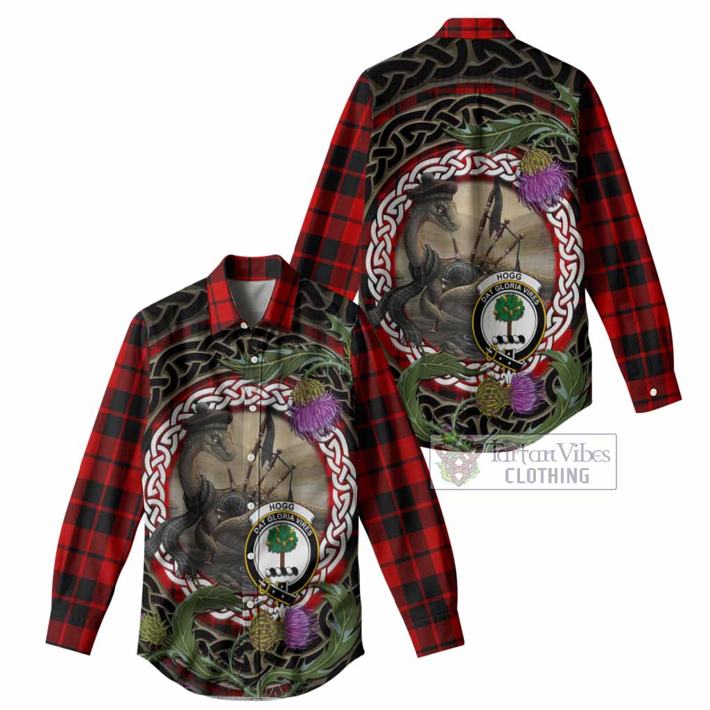 Hogg (Hog) Tartan Crest Bagpipe Nessie Women Casual Shirt Scottish Loch Ness Monster Celtic Thistle