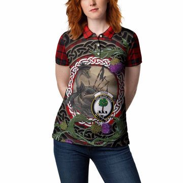Hogg (Hog) Tartan Crest Bagpipe Nessie Women Polo Shirt Scottish Loch Ness Monster Celtic Thistle