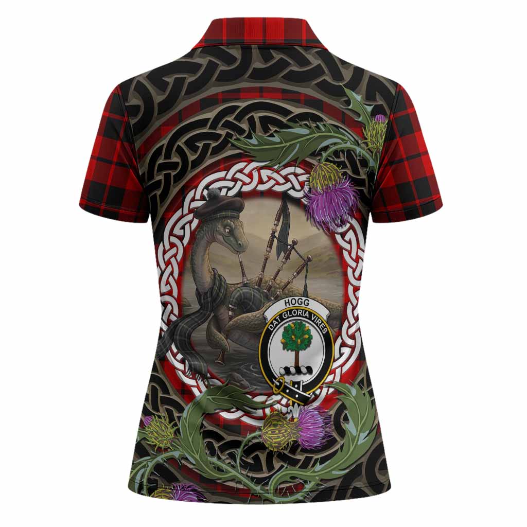 Hogg (Hog) Tartan Crest Bagpipe Nessie Women Polo Shirt Scottish Loch Ness Monster Celtic Thistle