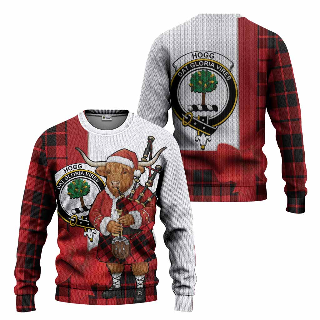 Hogg (Hog) Tartan Crest Christmas Christmas Ugly Sweater Highland Cow Bagpipes Coquette Bow Style