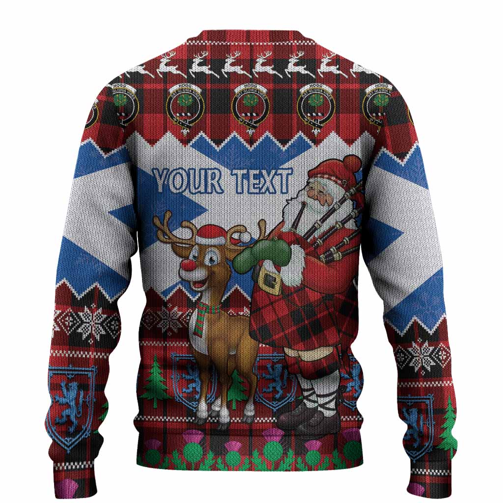 Hogg (Hog) Tartan Crest Christmas Christmas Ugly Sweater Scotland Santa With Bagpipes Cute Reindeer