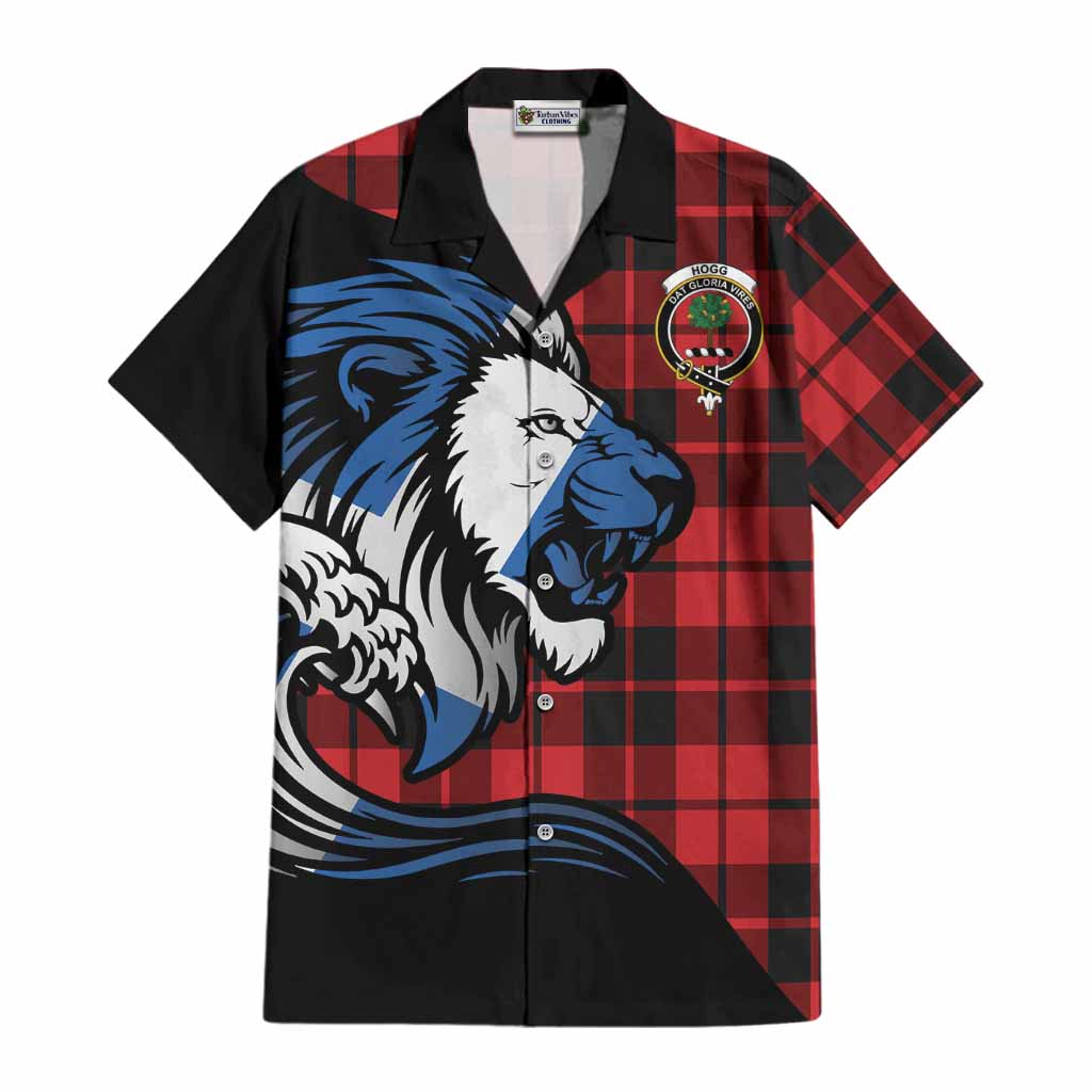 Hogg (Hog) Tartan Crest Cotton Hawaiian Shirt Scottish Golden Lions Wave Flow