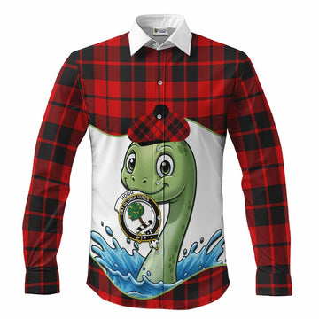 Hogg (Hog) Tartan Crest Cute Nessie Long Sleeve Button Shirts Scottish Loch Ness Monster