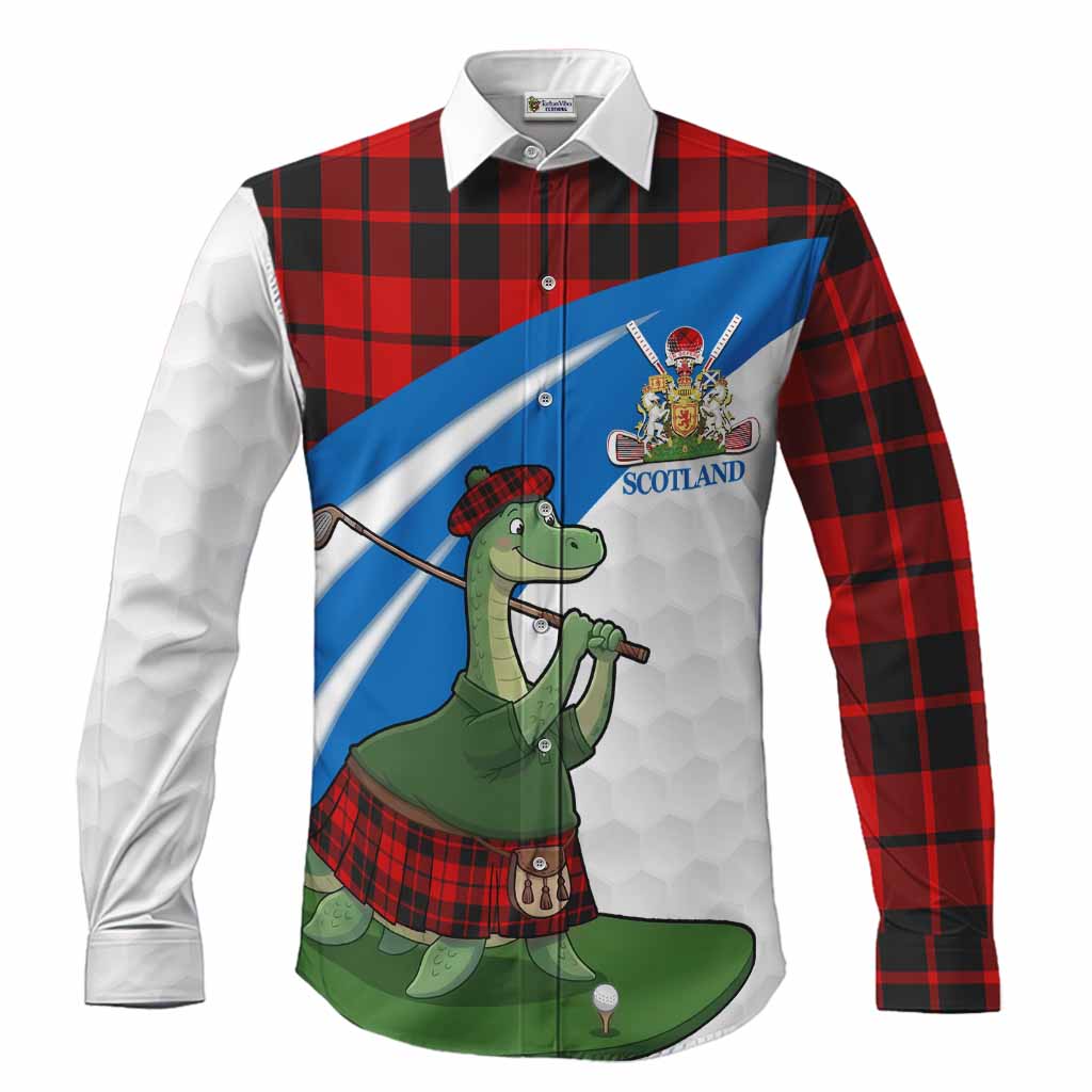 Hogg (Hog) Tartan Crest Golf Nessie Long Sleeve Button Shirts Loch Ness Monster Sporty Style