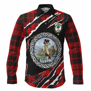 Hogg (Hog) Tartan Crest Loch Ness Monster Long Sleeve Button Shirts Celtic Knot Nessie Art