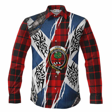 Hogg (Hog) Tartan Crest Long Sleeve Button Shirts Scotland Flag Ripped Tribal Design