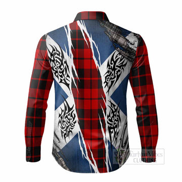 Hogg (Hog) Tartan Crest Long Sleeve Button Shirts Scotland Flag Ripped Tribal Design