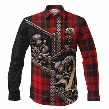 Hogg (Hog) Tartan Crest Long Sleeve Button Shirts Scottish Thistle Loch Ness Monster