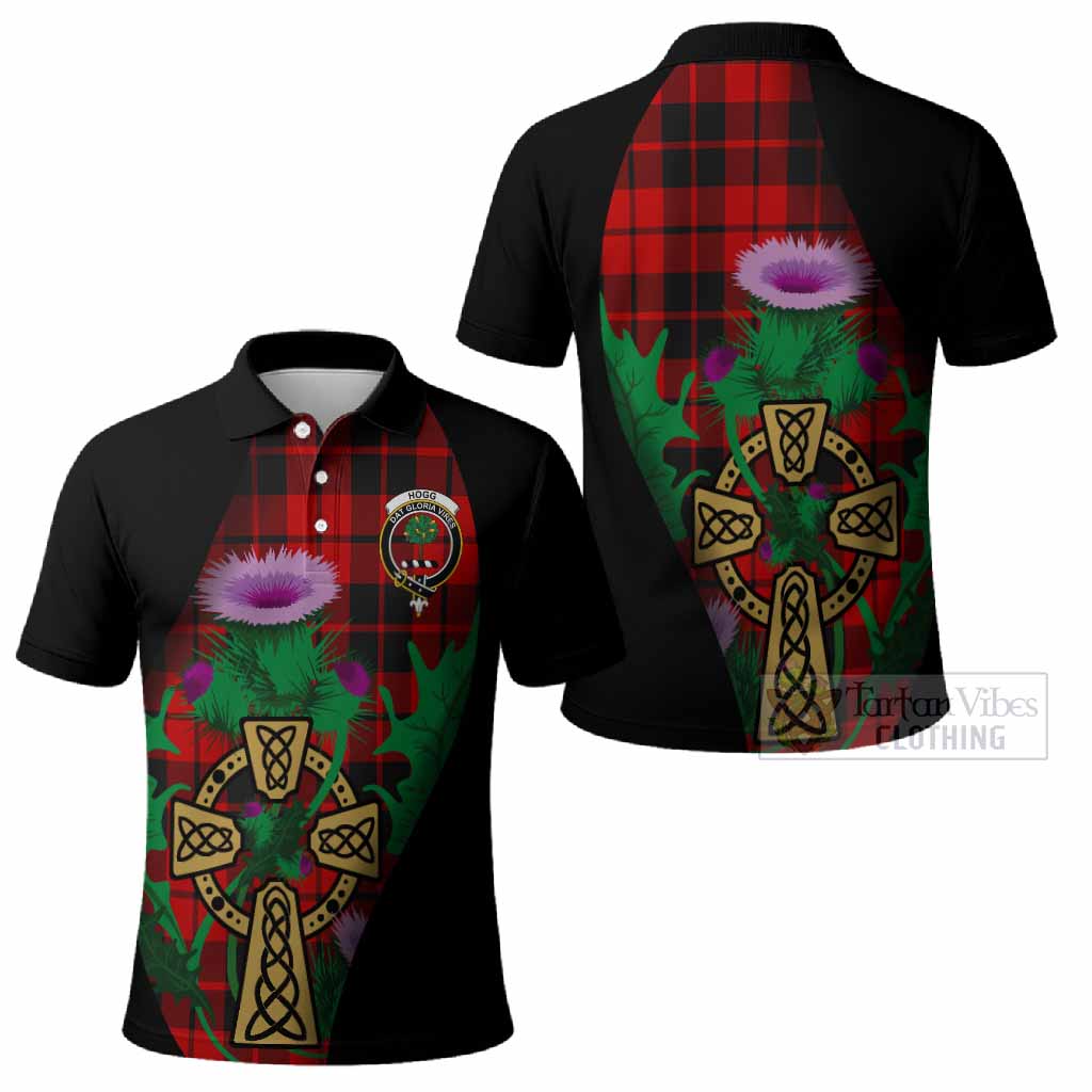 Hogg (Hog) Tartan Crest Polo Shirt Celtic Cross Thistle Flowers