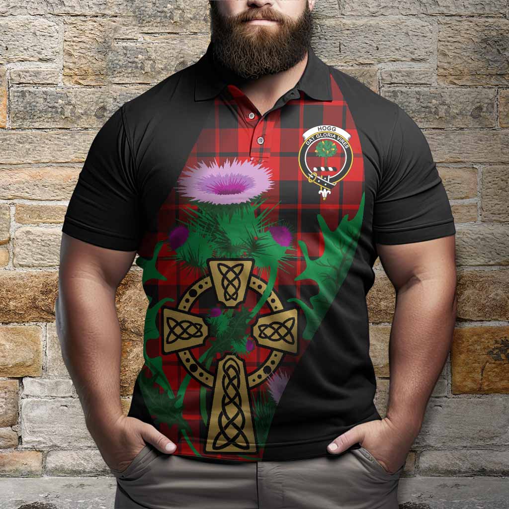 Hogg (Hog) Tartan Crest Polo Shirt Celtic Cross Thistle Flowers