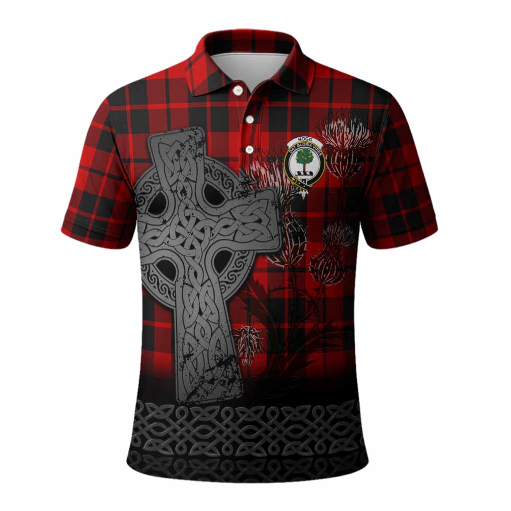 Hogg (Hog) Tartan Crest Polo Shirt Grunge Celtic Cross Scottish Thistle