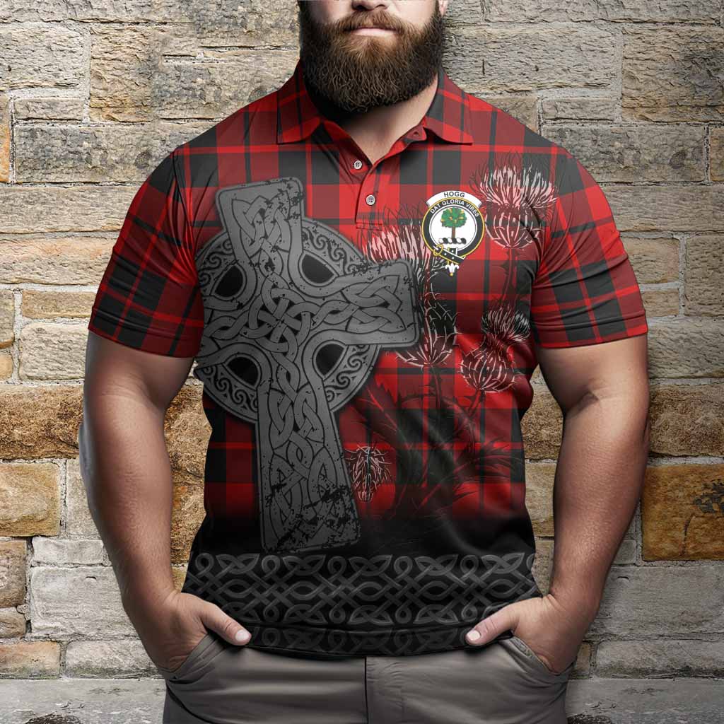 Hogg (Hog) Tartan Crest Polo Shirt Grunge Celtic Cross Scottish Thistle