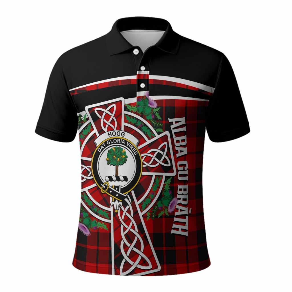 Hogg (Hog) Tartan Crest Polo Shirt Scottish Thistle Celtic Cross Alba Gu Brath
