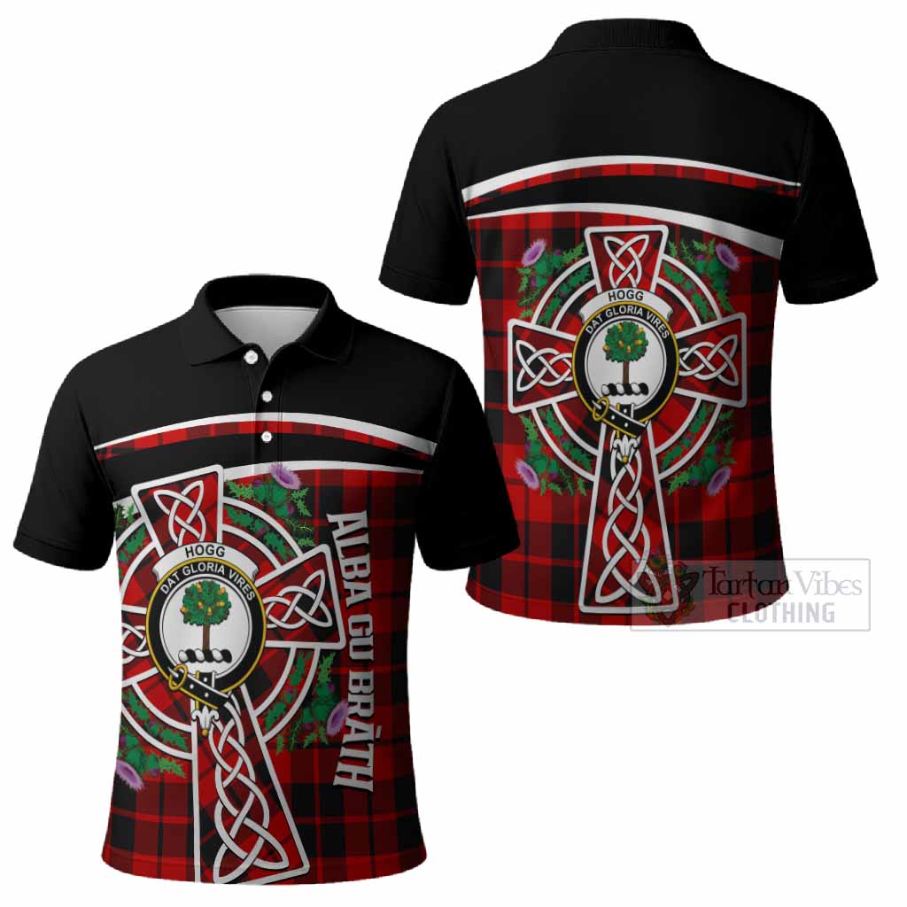 Hogg (Hog) Tartan Crest Polo Shirt Scottish Thistle Celtic Cross Alba Gu Brath