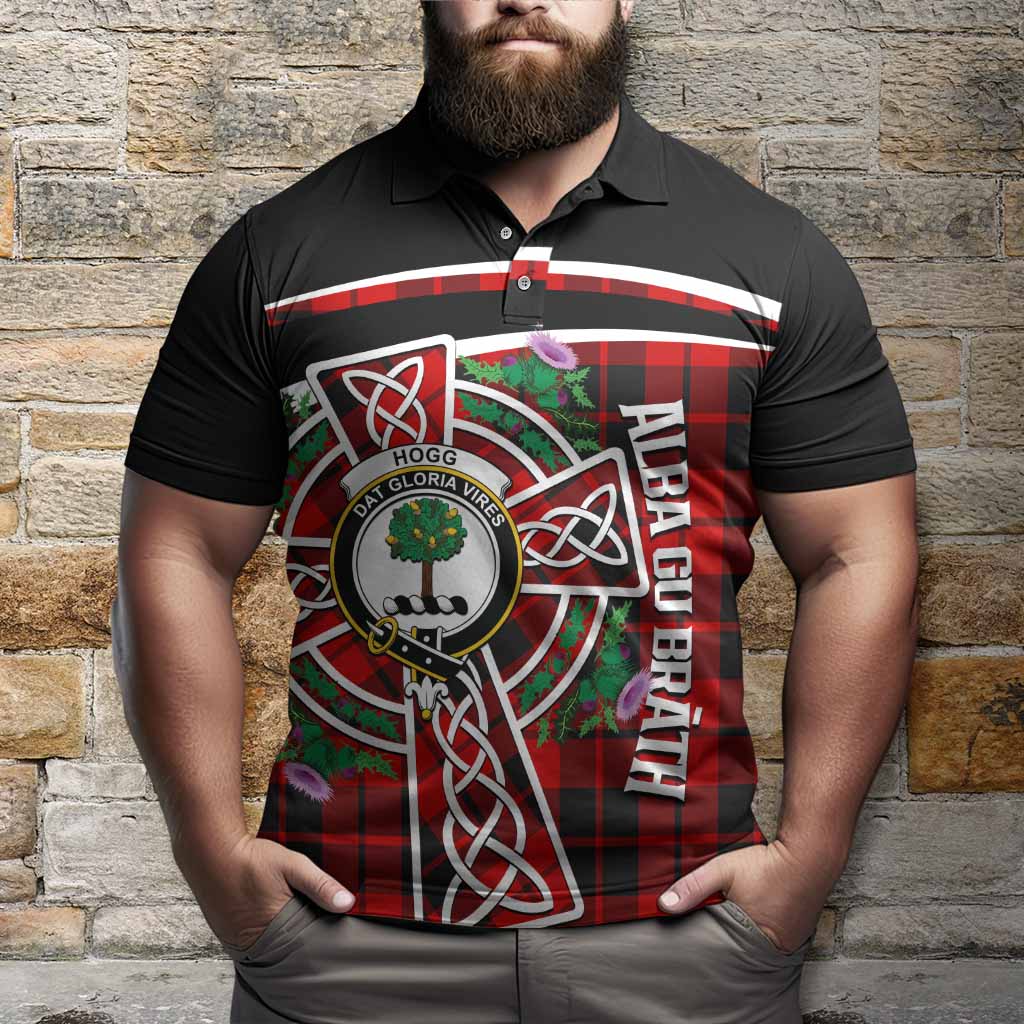 Hogg (Hog) Tartan Crest Polo Shirt Scottish Thistle Celtic Cross Alba Gu Brath