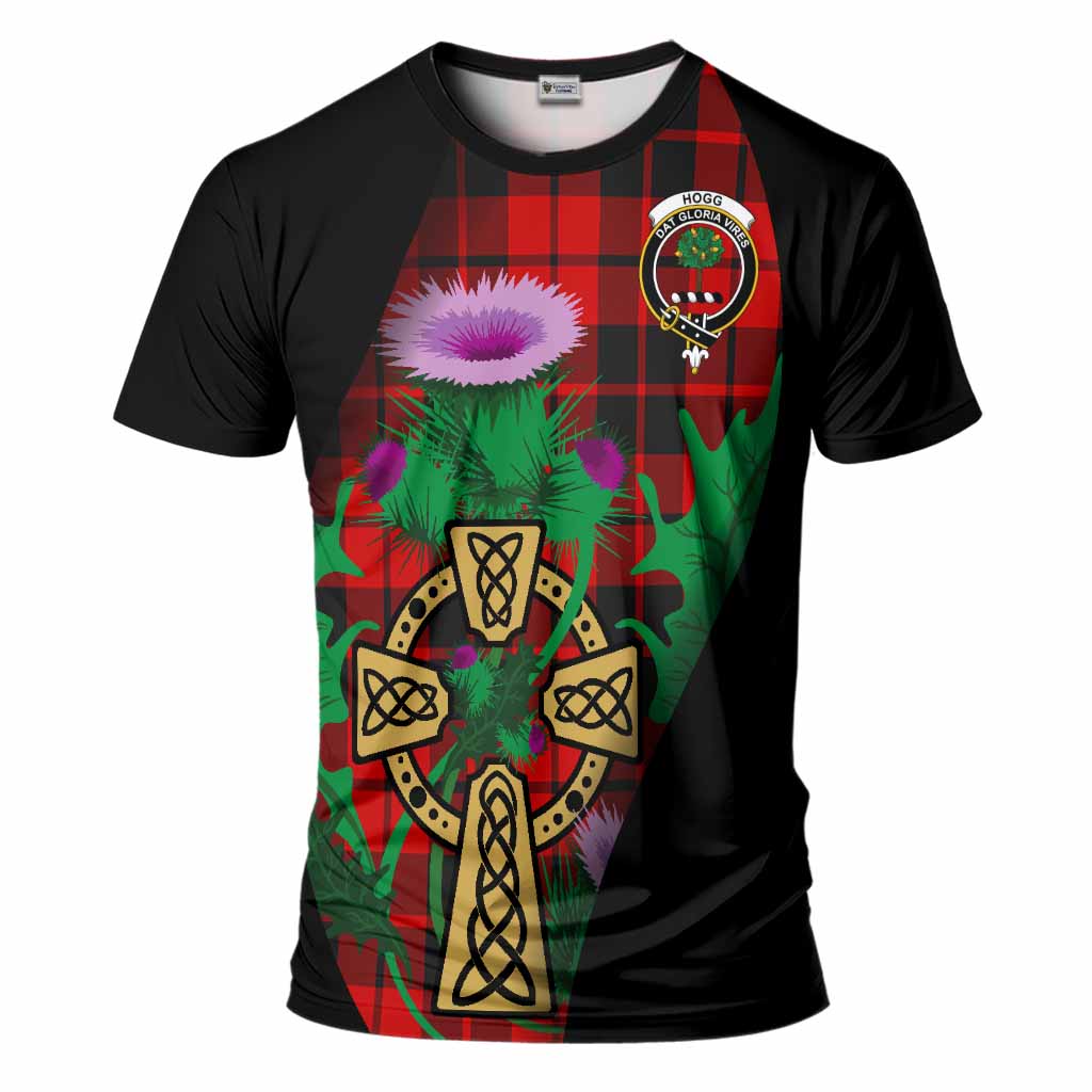 Hogg (Hog) Tartan Crest T-Shirt Celtic Cross Thistle Flowers